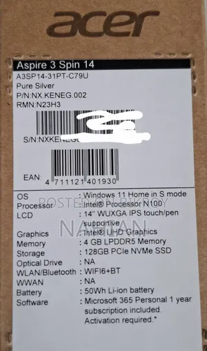 New Laptop Acer Aspire 3 4GB Intel SSD 128GB