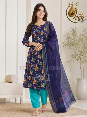 Babuipakhi Customized Three Piece - Navy Blue Floral