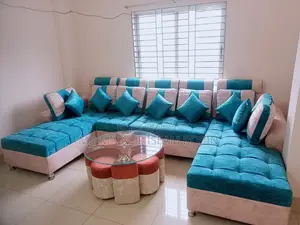 আধুনিক ইউ-শেপ কর্নার সোফা সেট গ্লাস সেন্টার টেবিল | চমৎকার অবস্থা