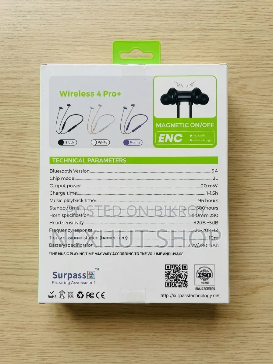 Surpass Wireless 4 Pro+ Enc Neckband Headphones