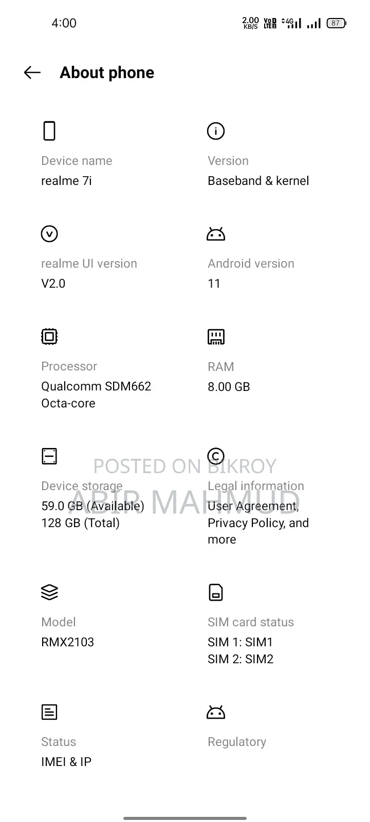 Realme 7i ১২৮ জিবি হোয়াইট