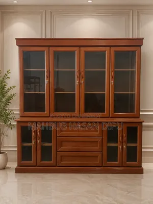 Luxury Mahogany Wood Glass Door Cabinet