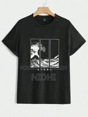 Men's Premium Black Japanese Graphic T-Shirt - Yokohama Wave Design