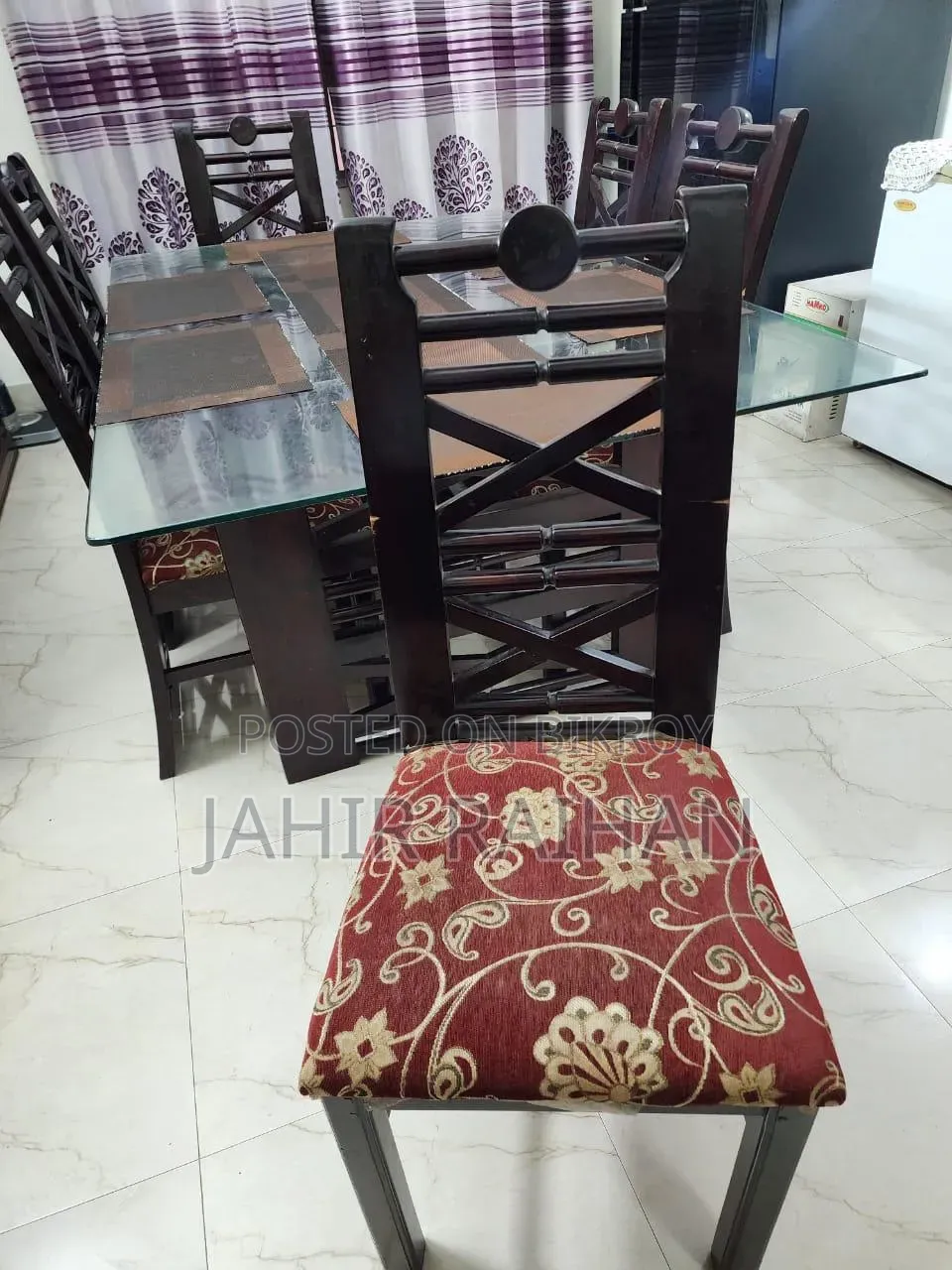 Glass Top Wooden Dining Table