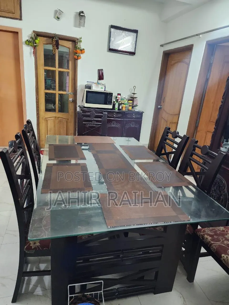 Glass Top Wooden Dining Table