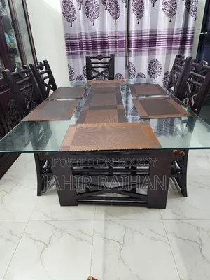 Glass Top Wooden Dining Table