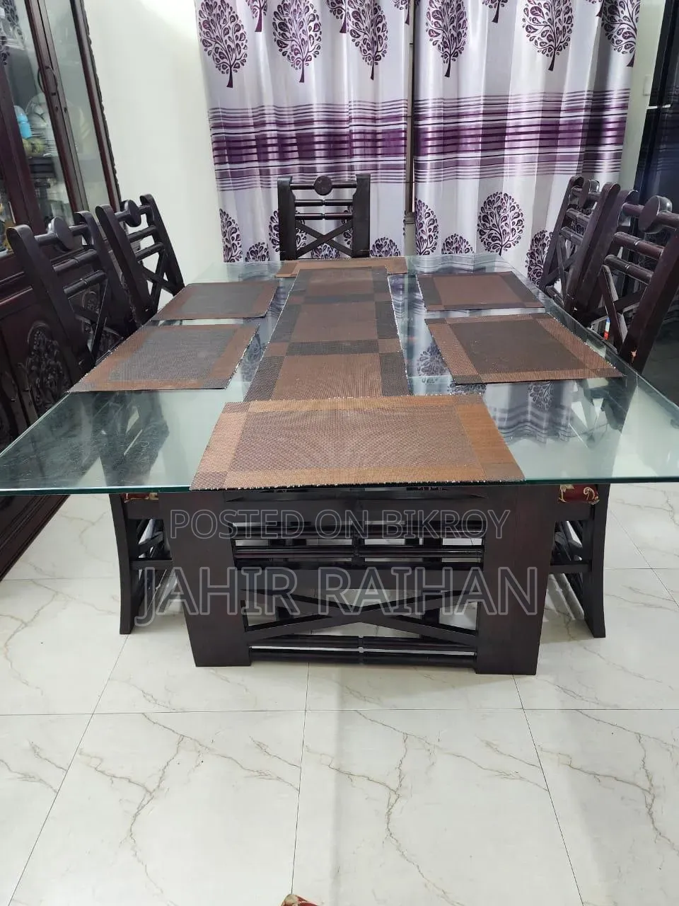 Glass Top Wooden Dining Table