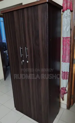 Premium 2 Door Wooden Wardrobe | Dark Wood Finish