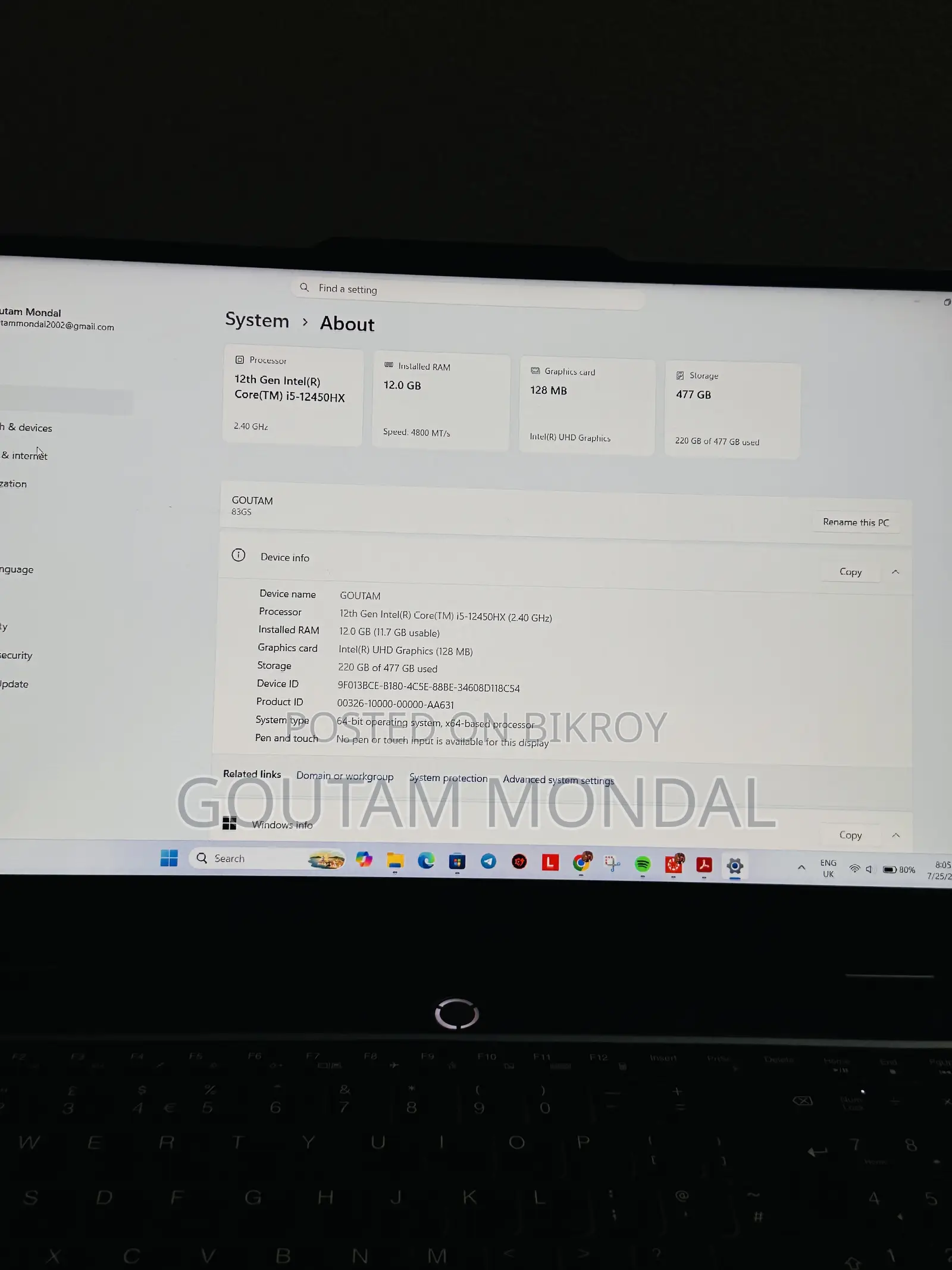 Laptop Lenovo LOQ 15IRH8 12GB Intel Core I5 SSD 512GB