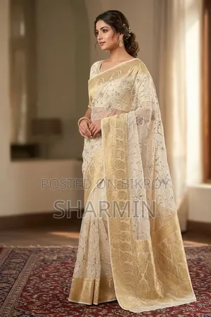 White Modern Saree, Red & Black Silk Gorgeous Saree