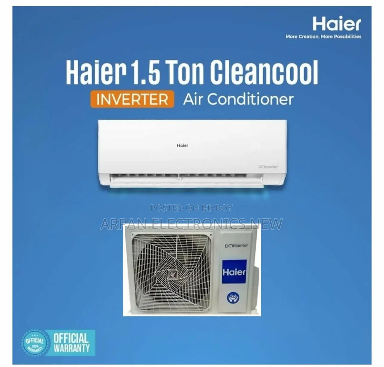 Haier HSU-19CleanCool 1.6 Ton Inverter 60% Energy Saving Smart AC