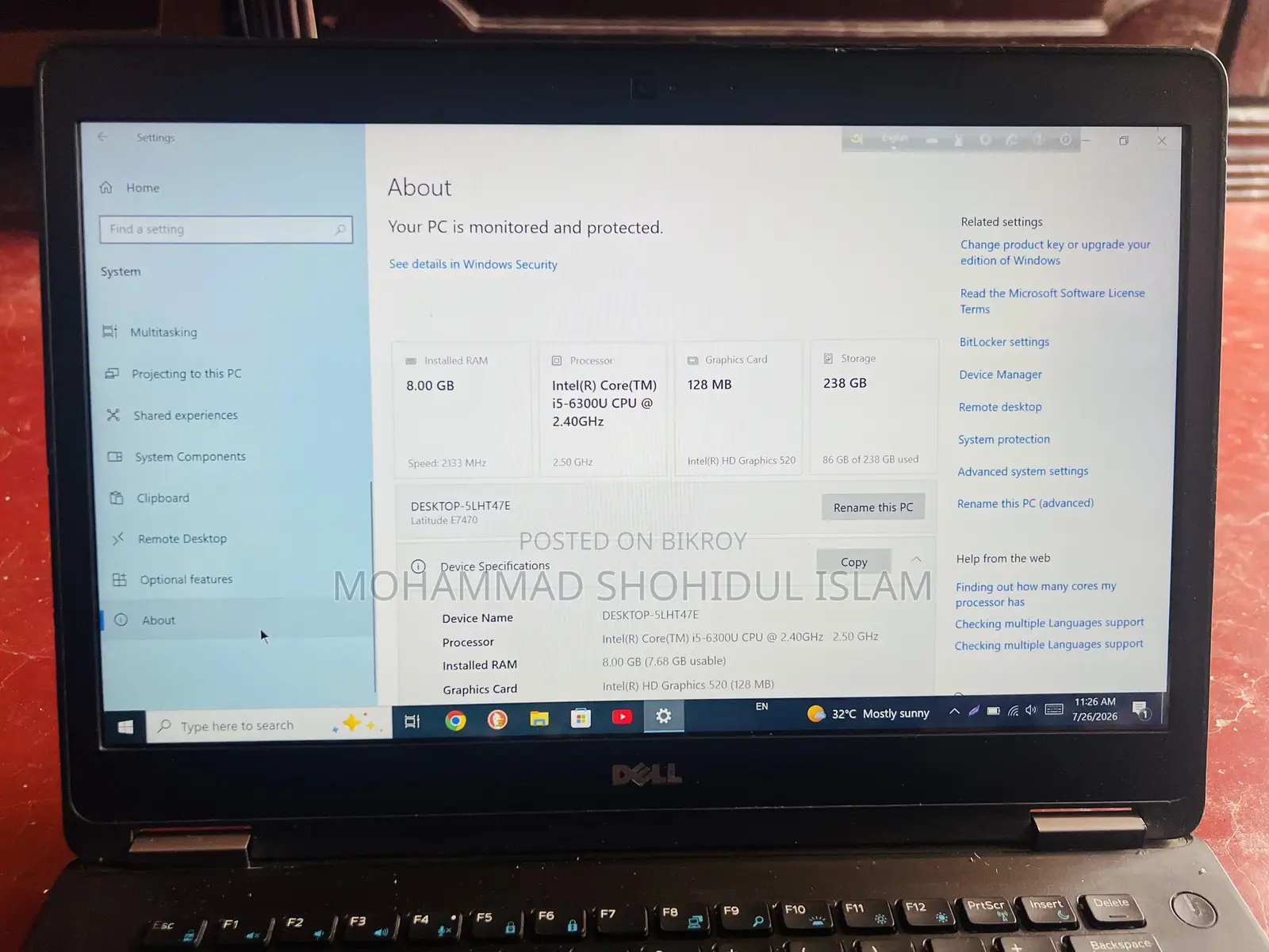 Laptop Dell Latitude E7470 8GB Intel Core I5 SSD 256GB