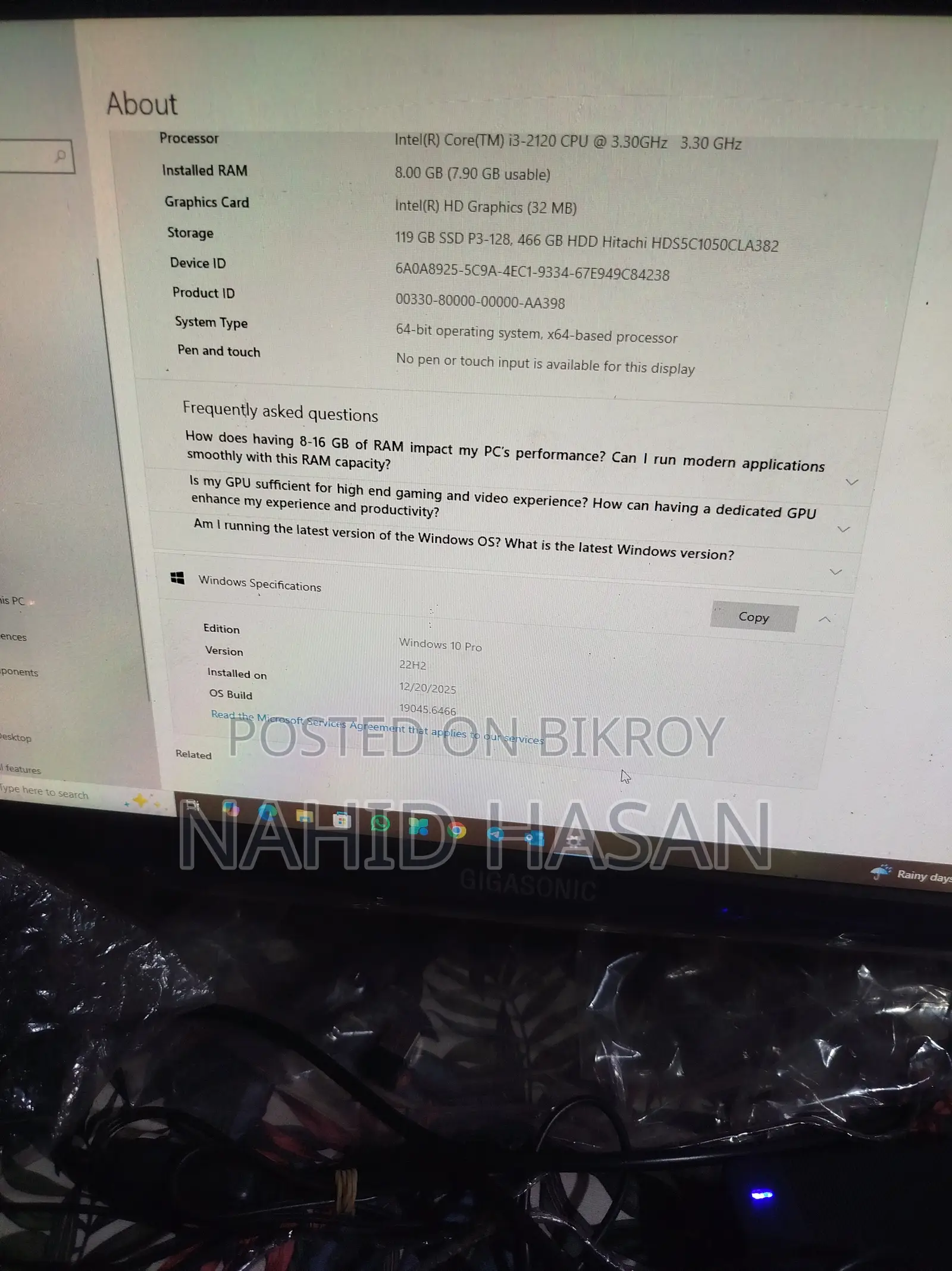 Desktop Computer 8GB Intel Core I3 HDD+SSD 512GB