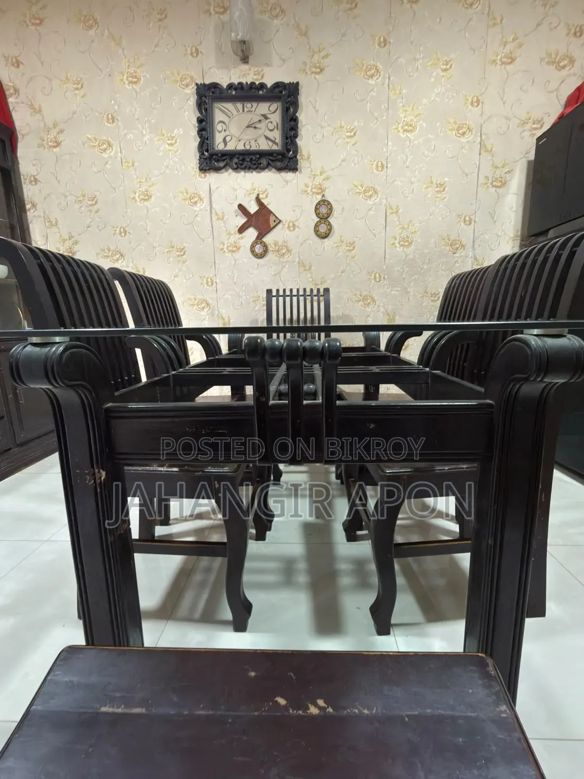 Shegun Wood Dining Table Set With Glass Top – 6 Chairs