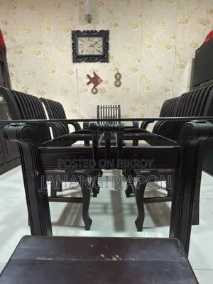 Shegun Wood Dining Table Set With Glass Top – 6 Chairs
