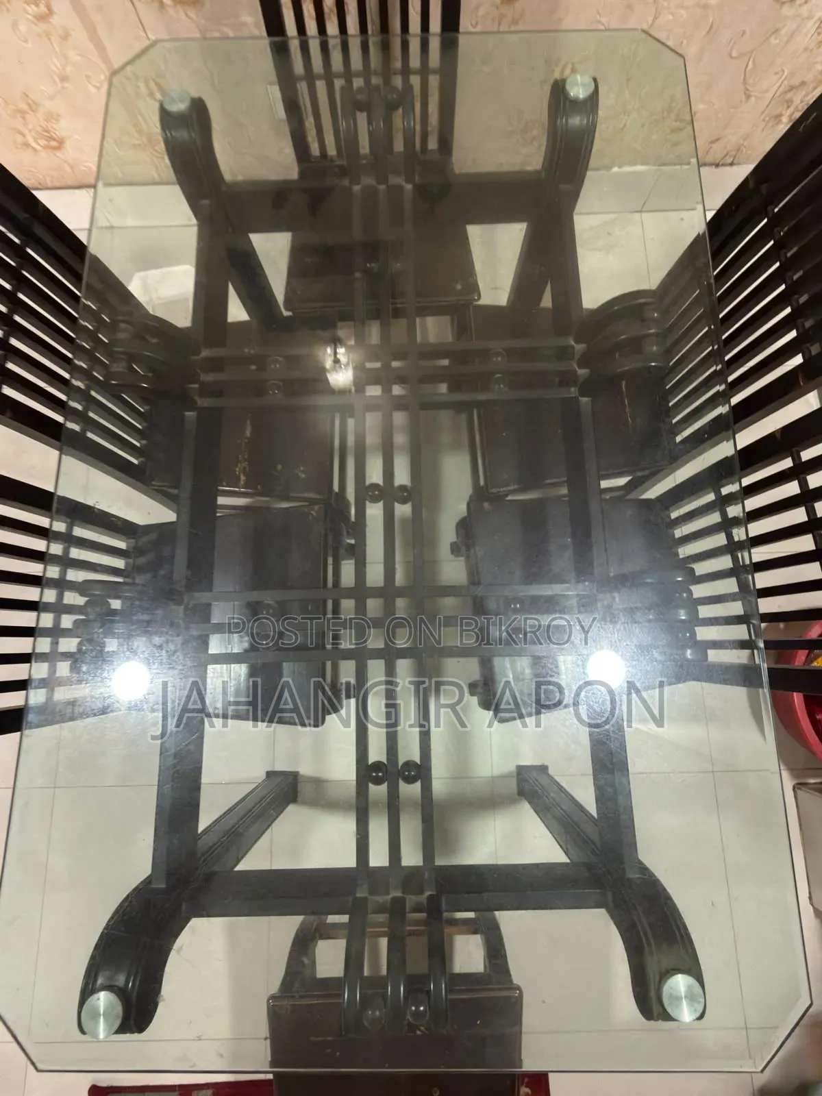 Shegun Wood Dining Table Set With Glass Top – 6 Chairs