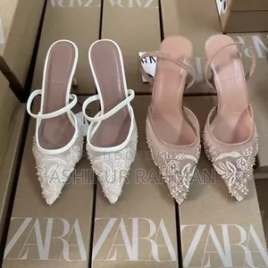 Zara Embroidered Mesh Slingback Flat Shoes