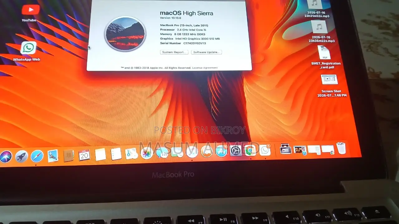 Laptop Apple MacBook Pro 2011 8GB Intel Core I5 SSD 128GB