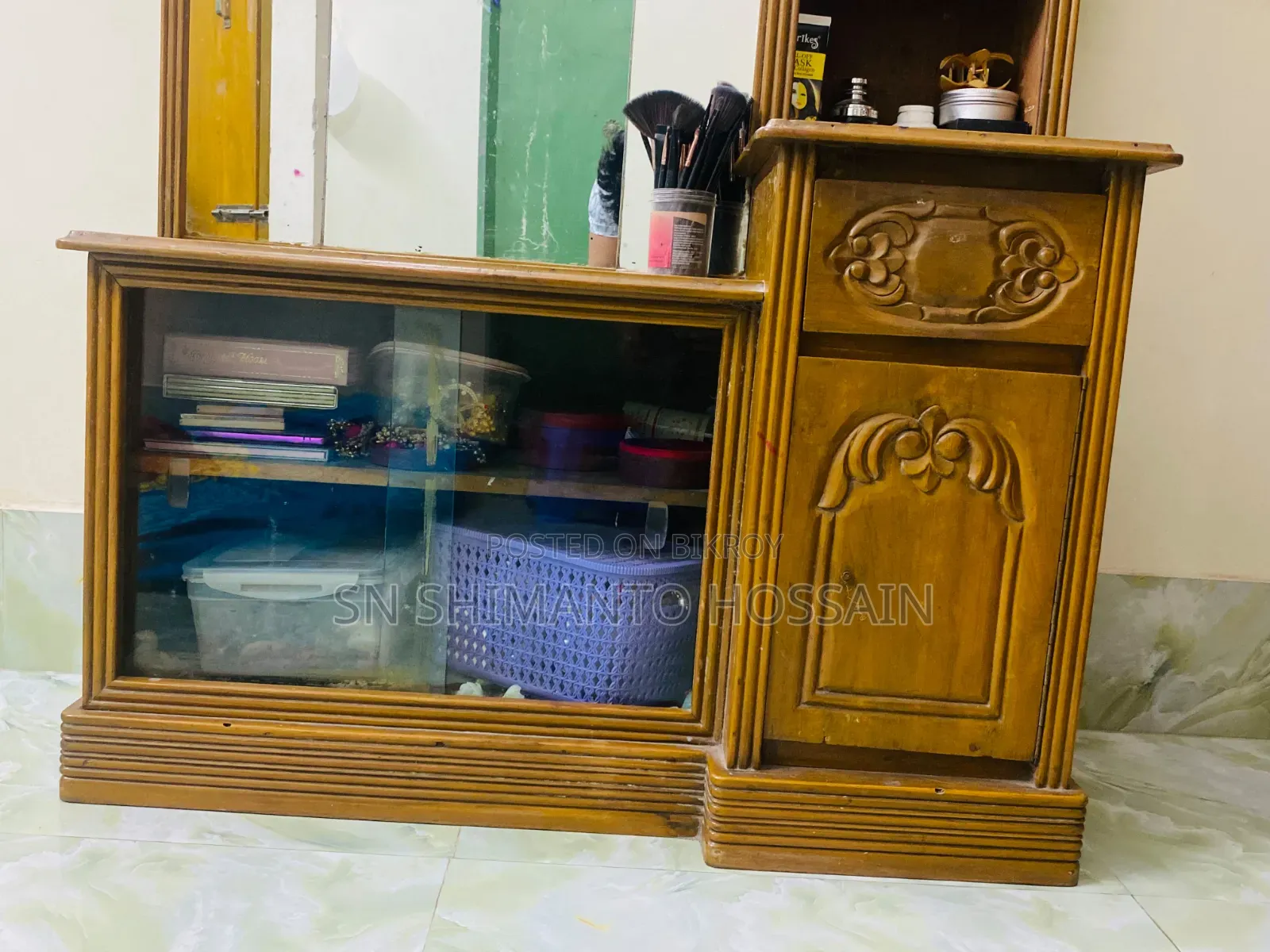 ৬ ফিট × ৩ ফিট সেগুন কাঠের ড্রেসিং টেবিল