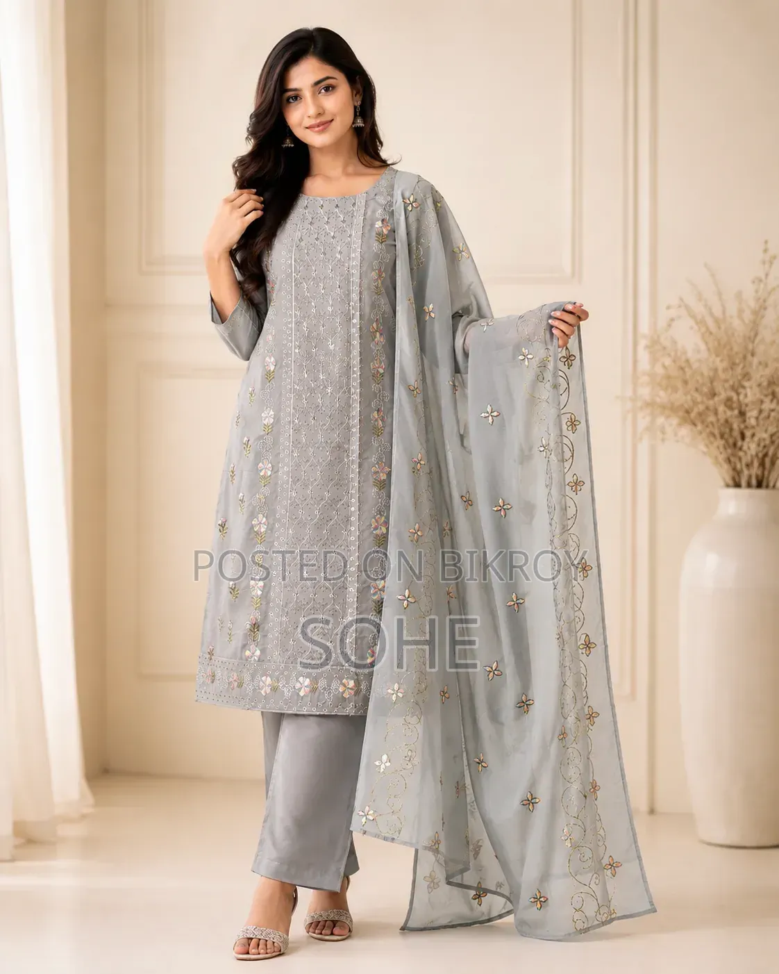 Ganga Mishal Cotton Embroidered Three-Piece