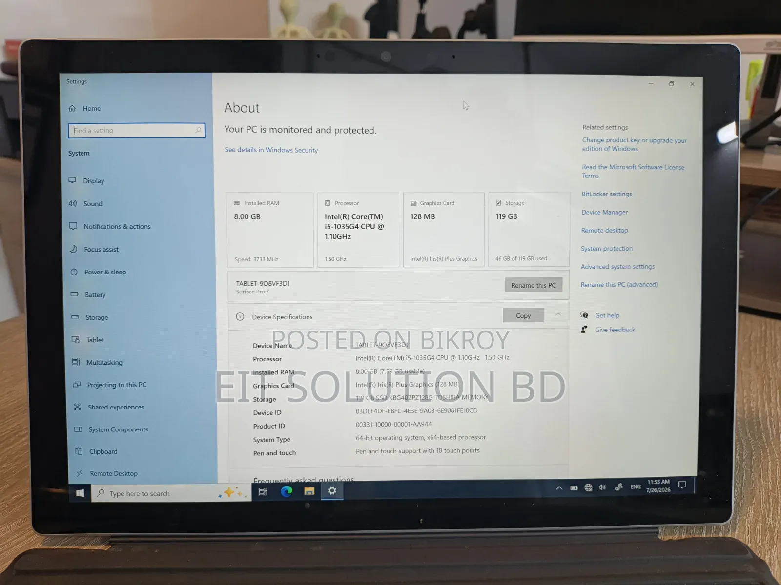 Laptop Microsoft Surface Pro 7 8GB Intel Core I5 SSD 128GB