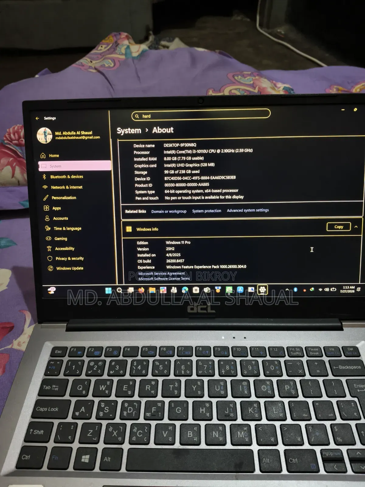 Laptop 8GB Intel Core I3 SSD 256GB
