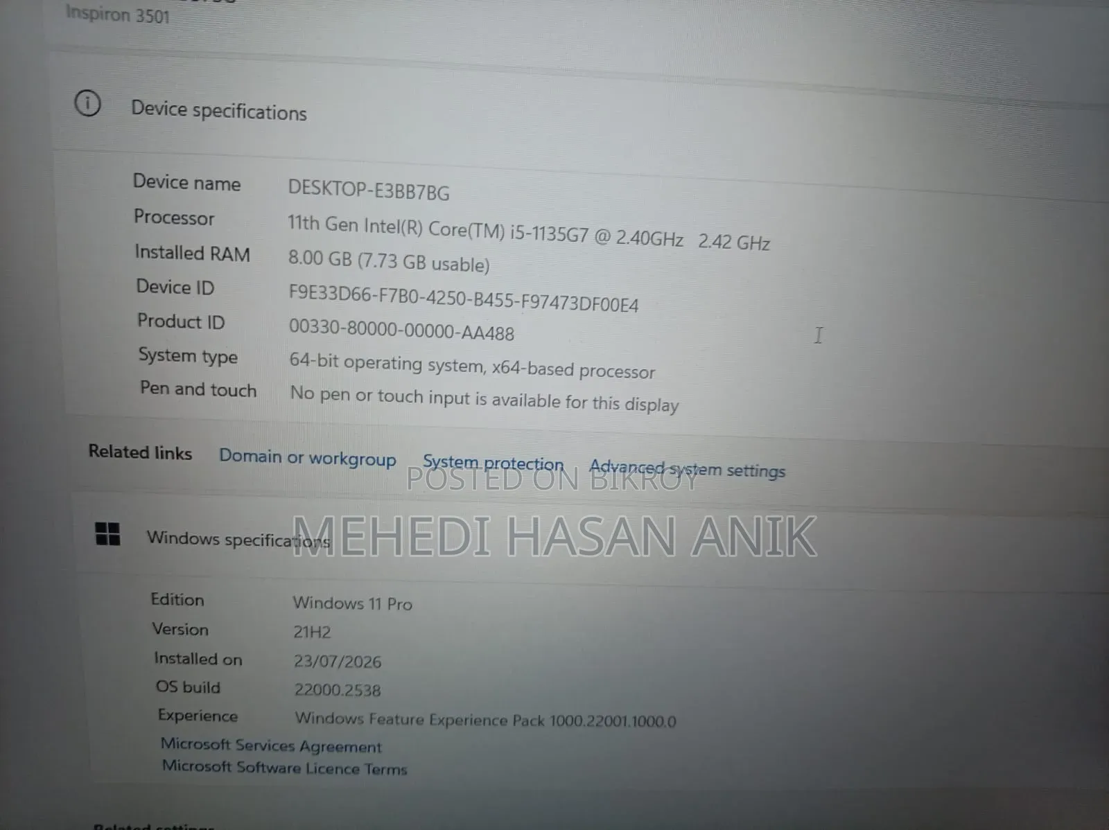 Laptop Dell Inspiron 15 8GB Intel Core I5 SSD 256GB