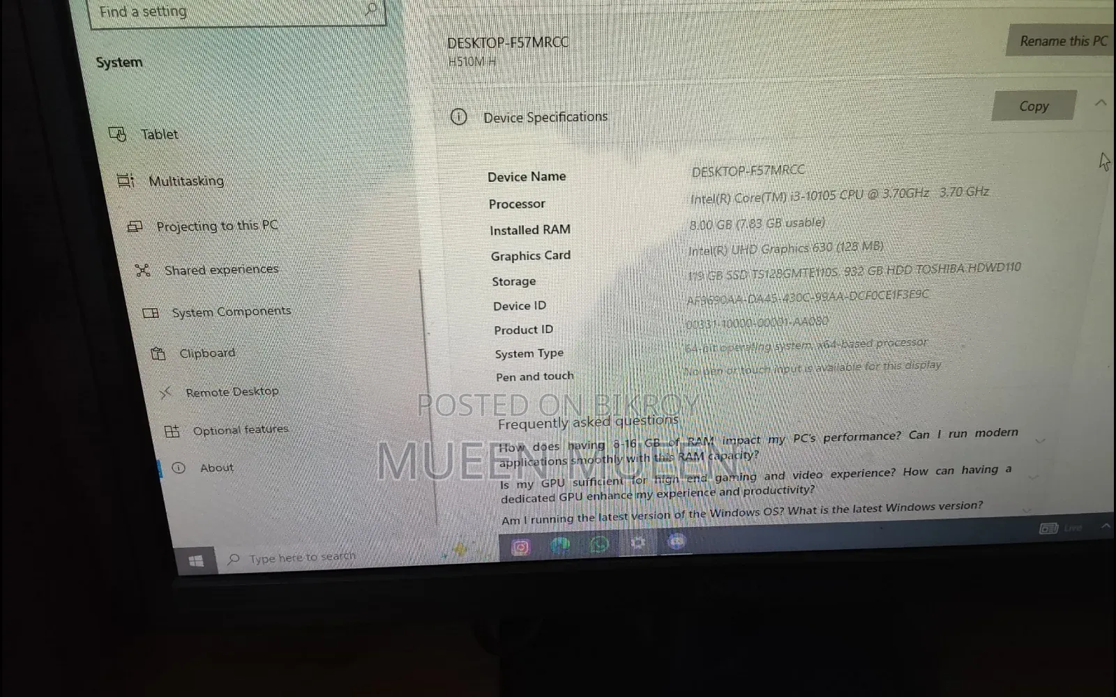 Desktop Computer Gigabyte 8GB Intel Core I3 HDD 1T