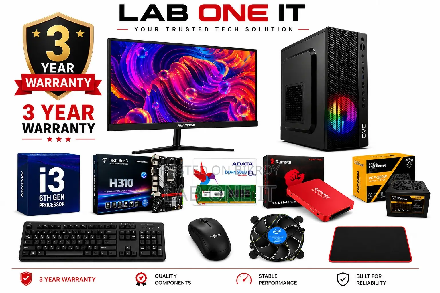New Desktop Computer 8GB Intel Core I3 SSD 128GB