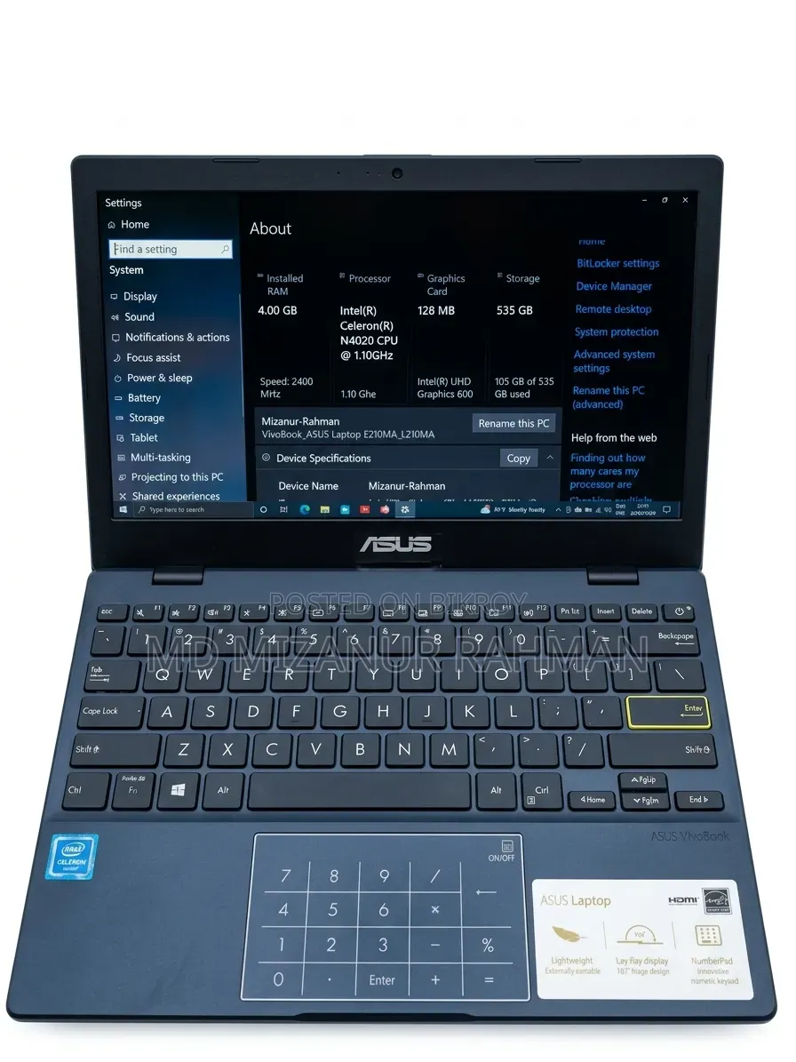 Laptop Asus 4GB Intel Celeron SSD 512GB