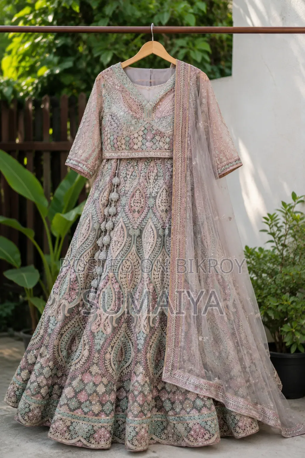 Indian Designer Embroidered Lehenga With Matching Stylish Potli Bag