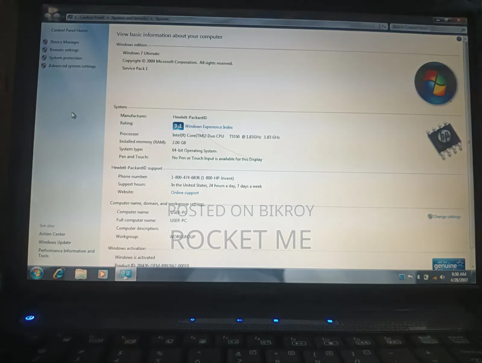 Laptop HP 2GB Intel Core 2 Duo HDD 160GB