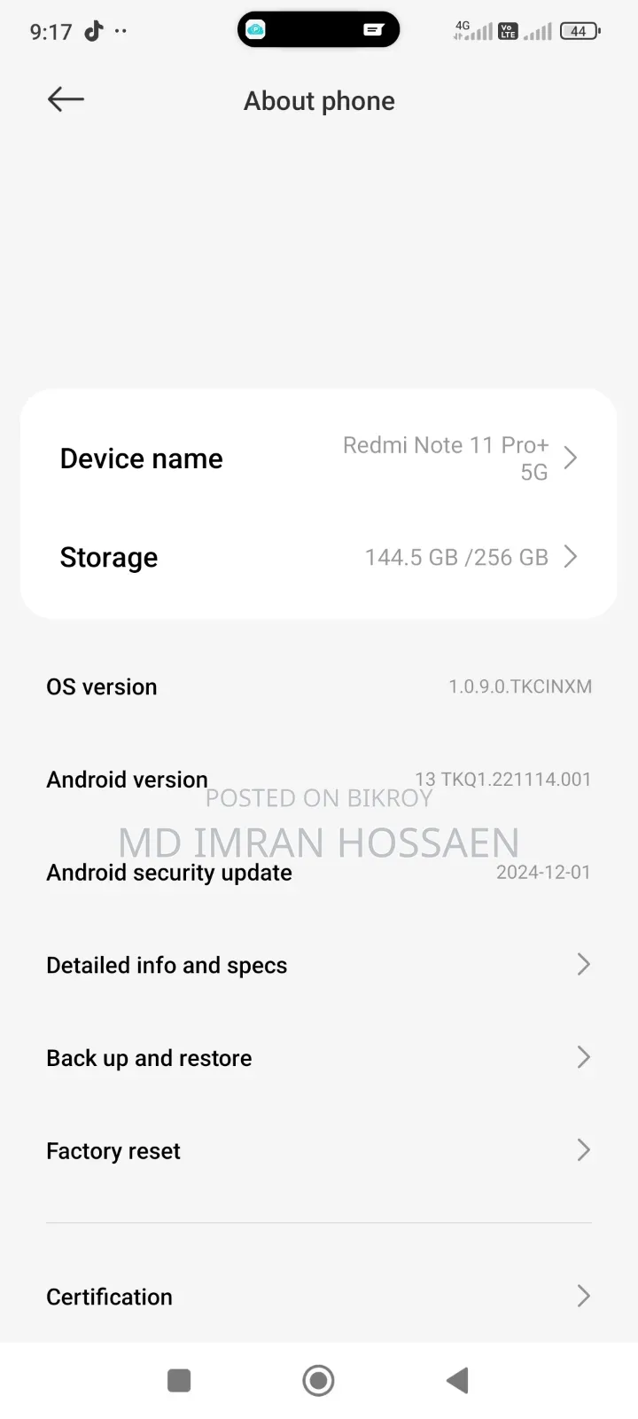 শাওমি রেডমি নোট ১১ প্রো প্লাস ৫জি ২৫৬ জিবি ব্লু