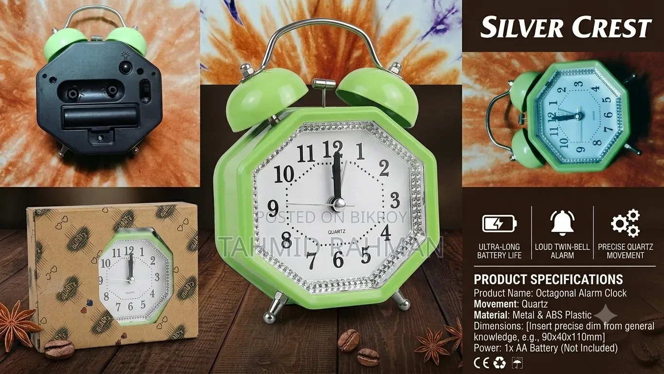 Exclusive Analog Alarm Clock Green Colored