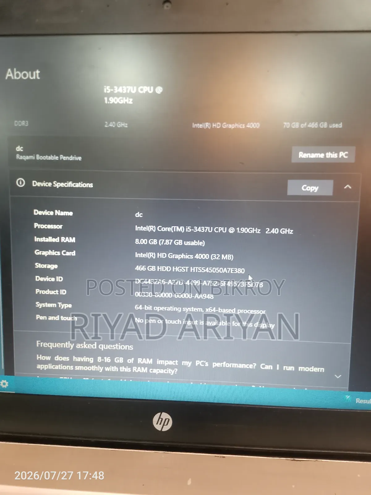 Laptop HP Compaq 419tx 8GB Intel Core i5 HDD 350GB