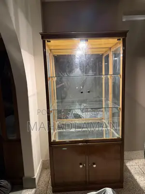 Segun Wood Showcase With Glass Shelves and Mirror Back