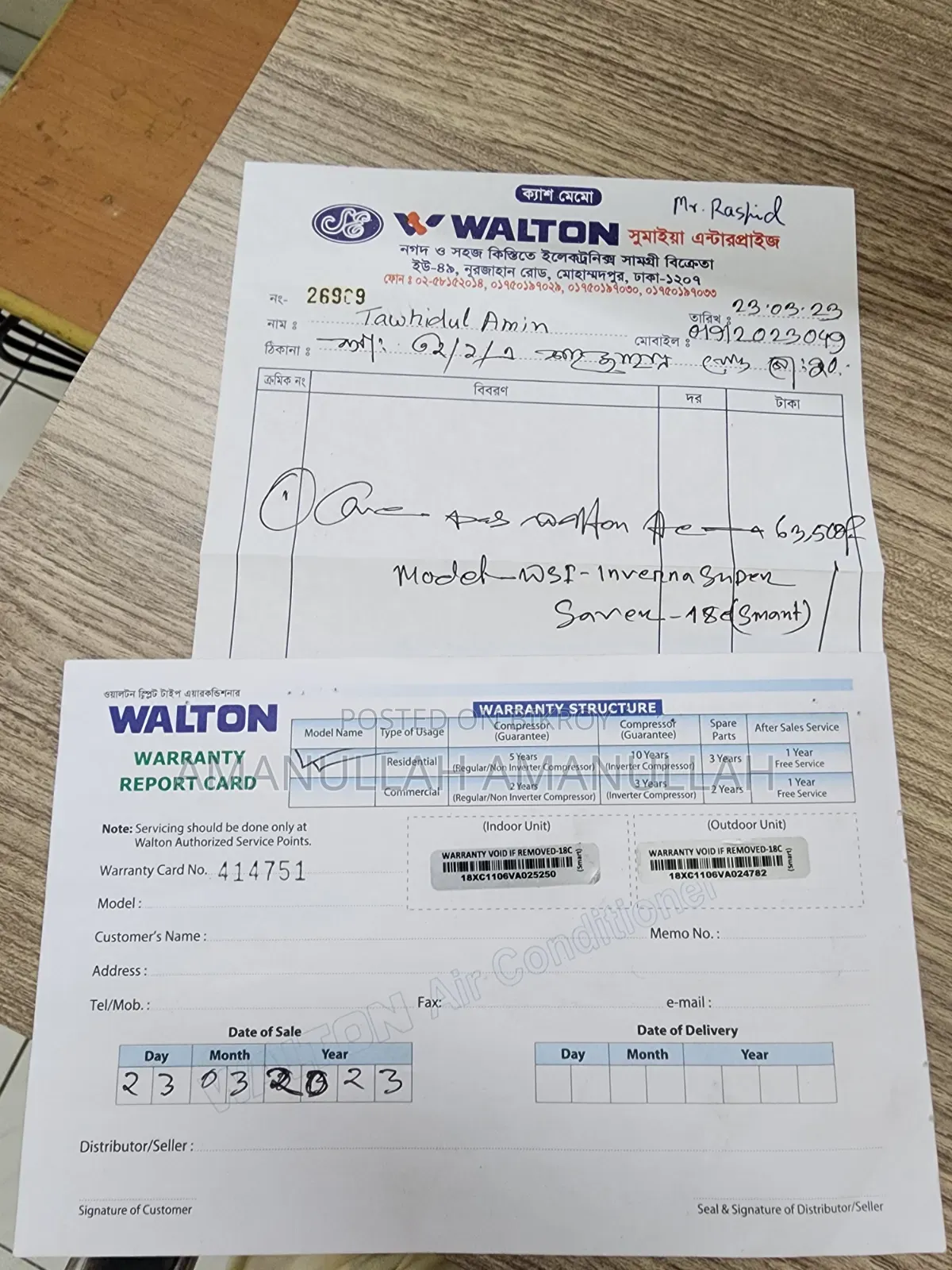 Walton Inverter 1.5 Ton AC for sale.