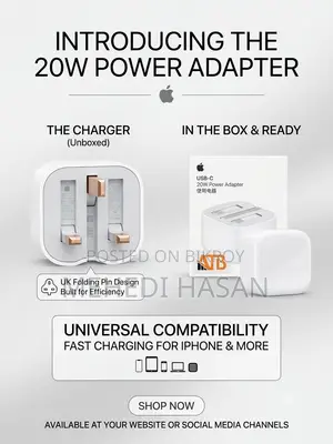 Apple Genuine 20W USB-C Fast Charger (UK 3-Pin) | NFC Verified