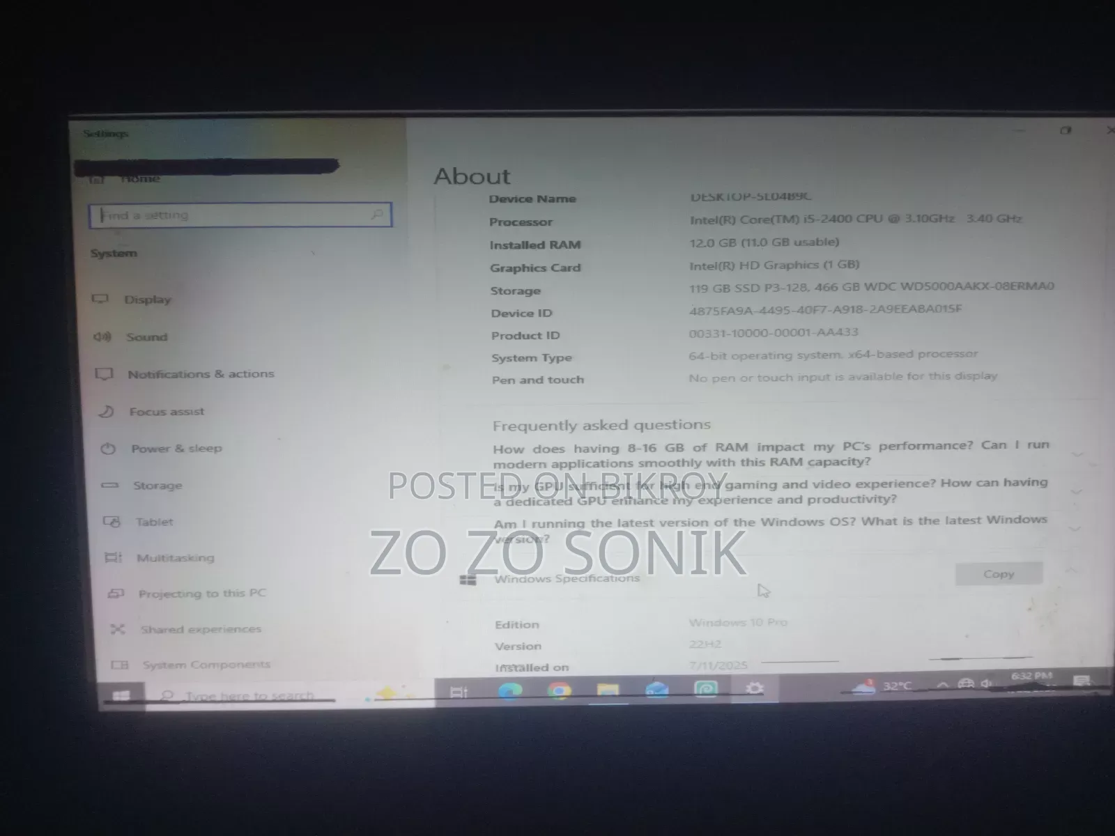 Desktop Computer Gigabyte 12GB Intel Core I5 HDD+SSD 500GB