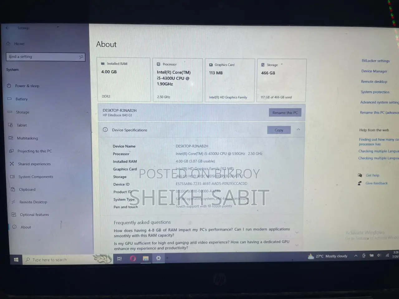 New Laptop HP EliteBook 840 G3 4GB Intel Core I5 HDD 500GB