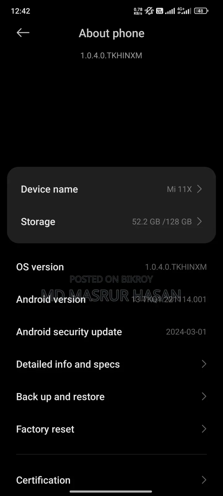Xiaomi Mi 11X 128 GB Black