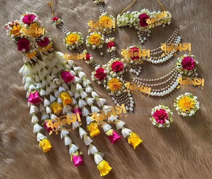 Bridal Floral Jewelry Set | Wedding Mehendi Flower Jewellery