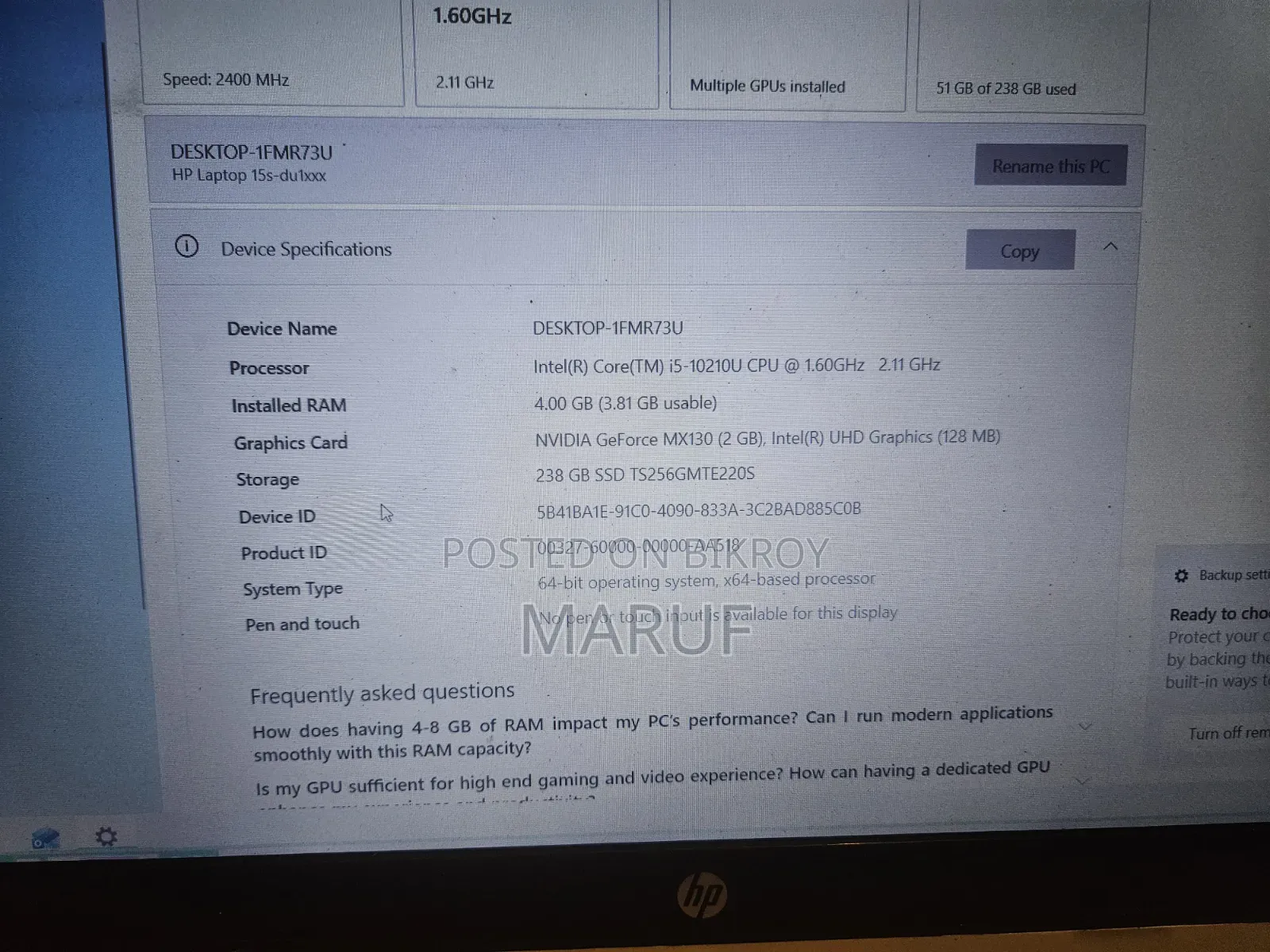 Laptop HP 15s 4GB NVIDIA SSD 256GB