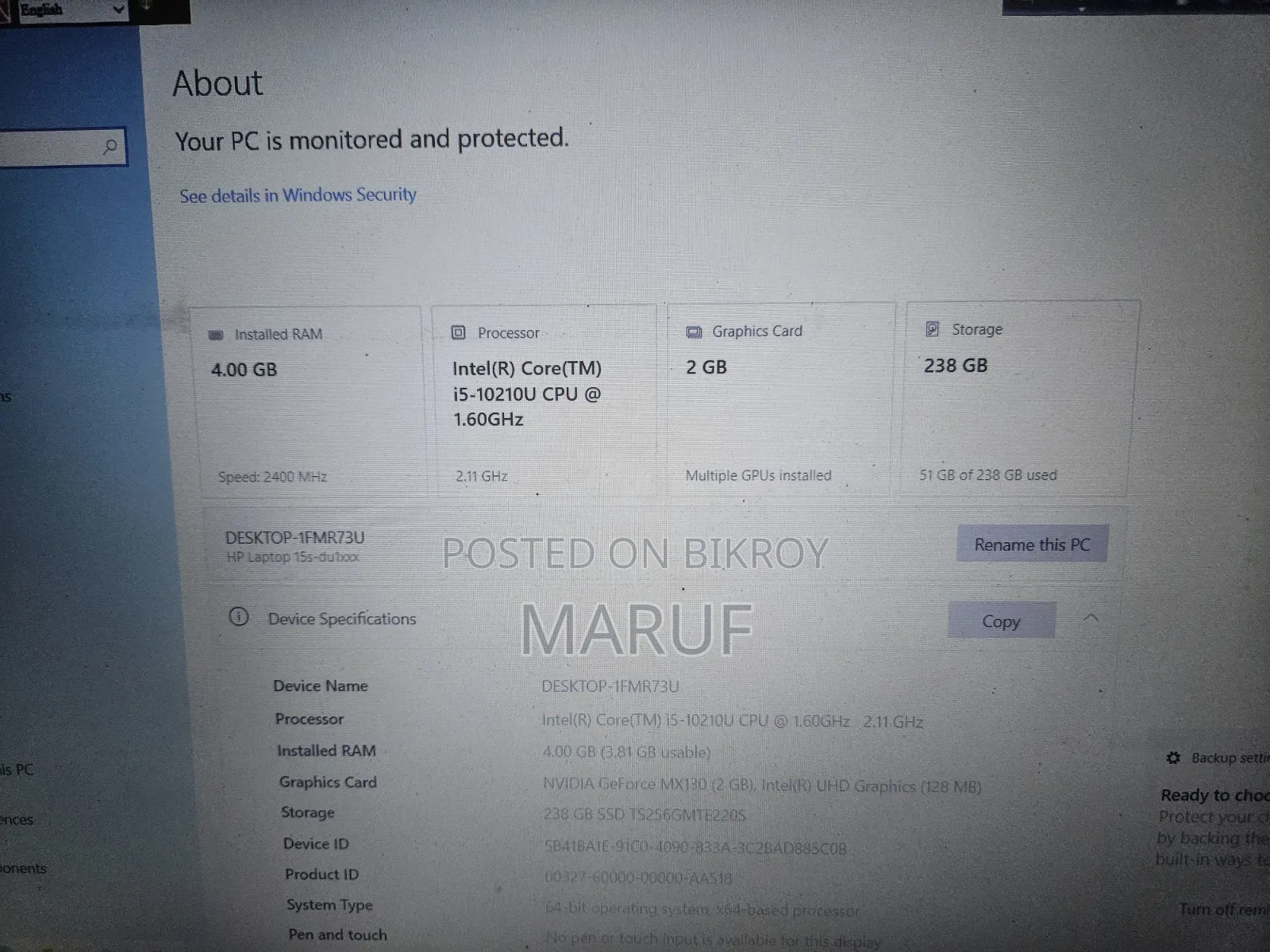Laptop HP 15s 4GB NVIDIA SSD 256GB