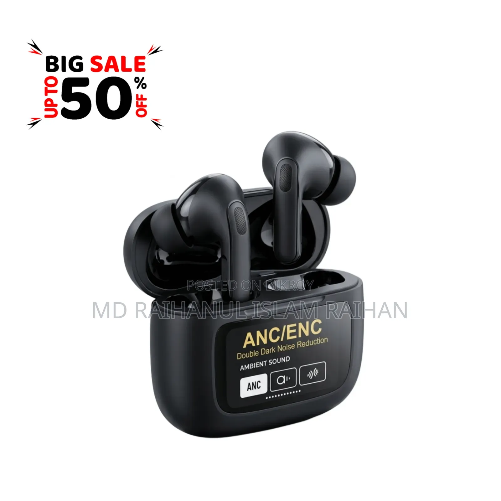 A9 Pro স্মার্ট টাচ স্ক্রিন ওয়্যারলেস এয়ারবাডস – একটিভ নয়েজ ক্যান্সেলেশন