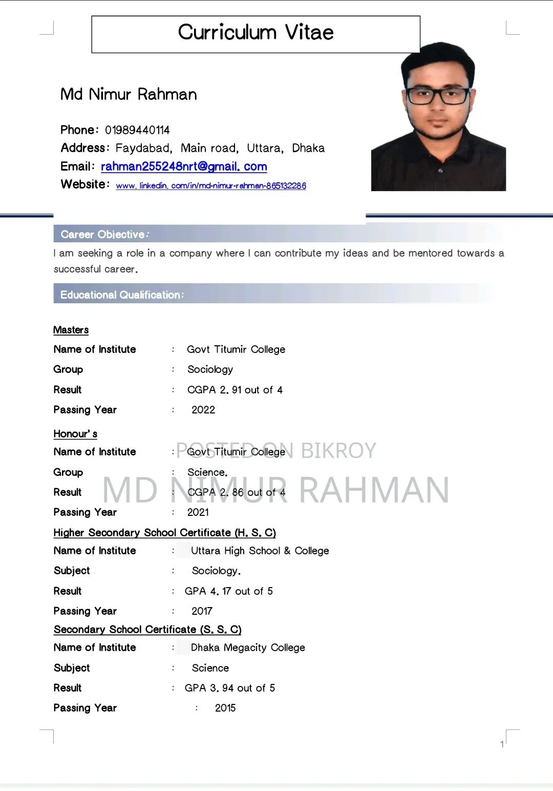 Computing IT CV