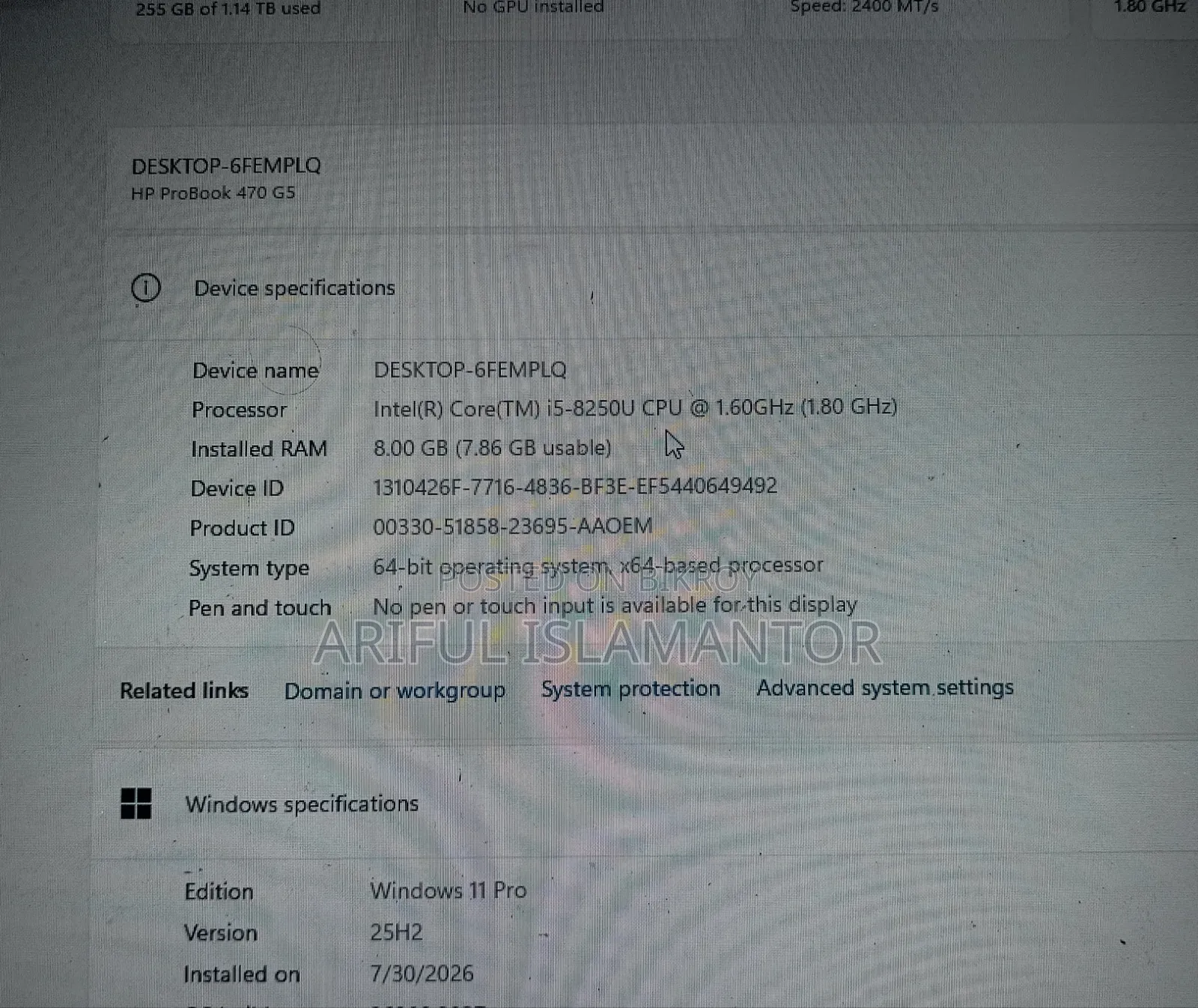 Laptop HP ProBook 470 G5 8GB Intel Core I5 SSD 256GB