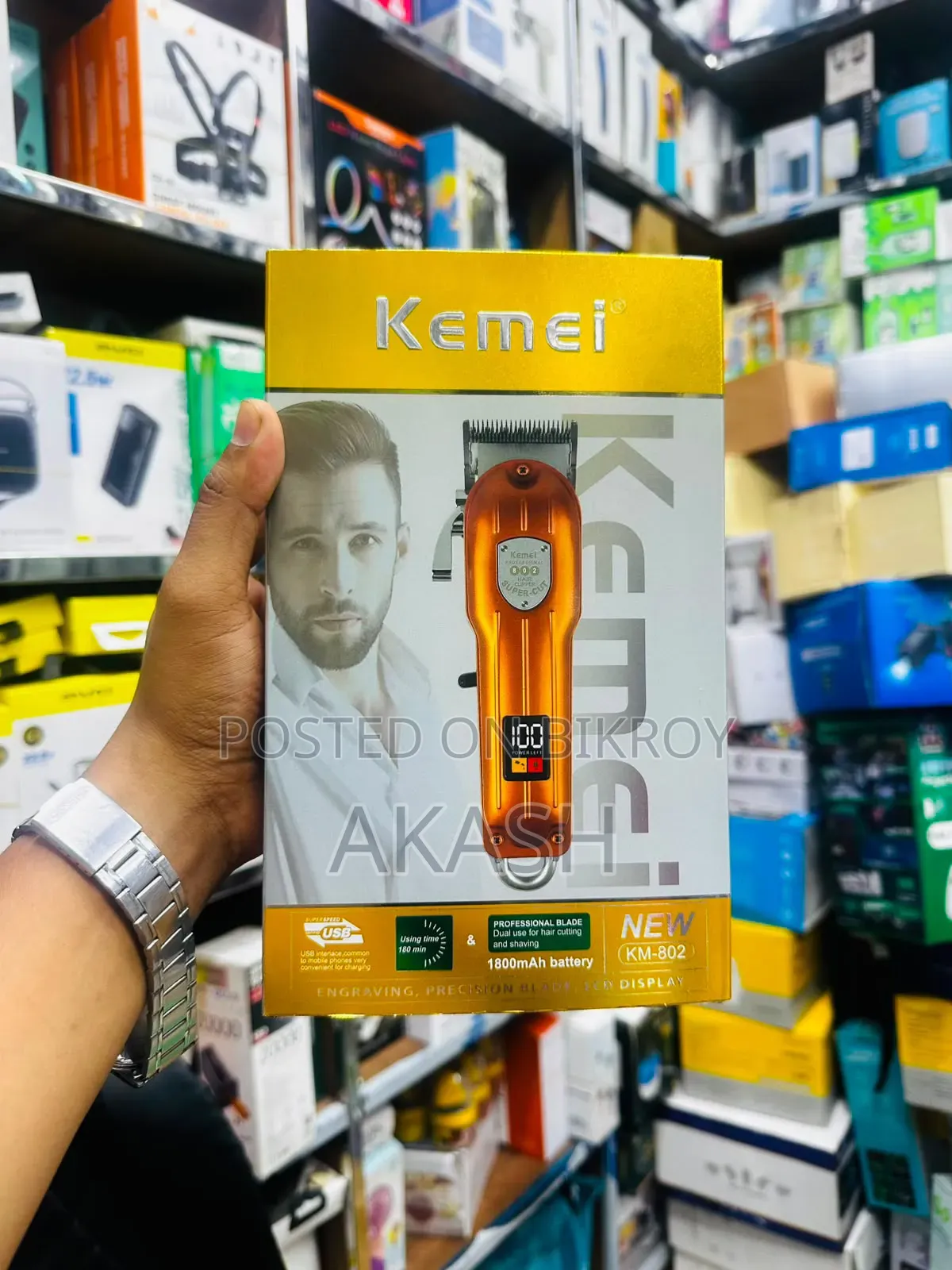 Kemei KM-802 Rechargeable Hair Beard Trimmer | LED Display |