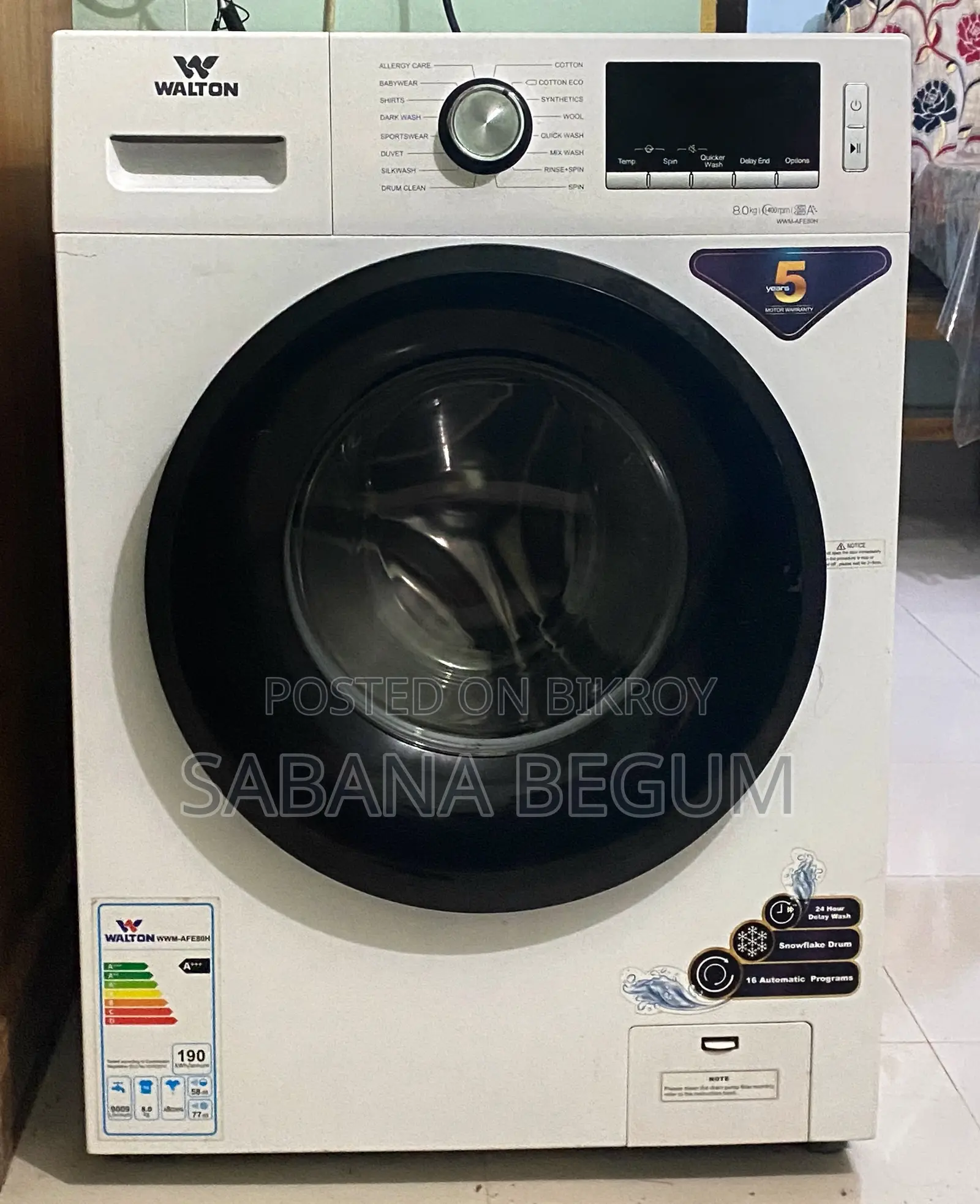 Walton Front-Load Washing Machine. 8kg Model: WWM-Afe80h