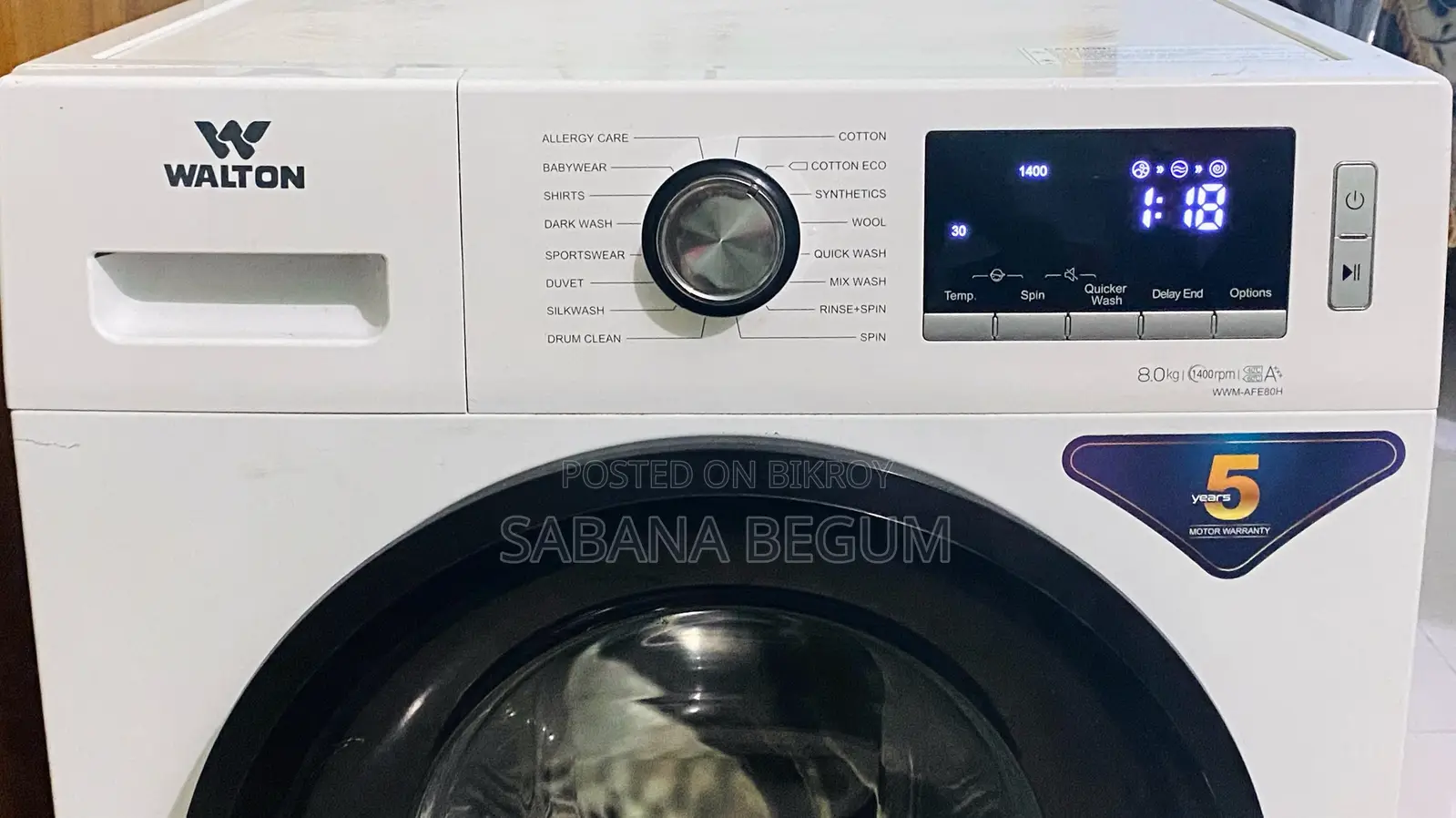 Walton Front-Load Washing Machine. 8kg Model: WWM-Afe80h